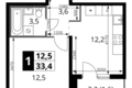 Квартира 1 комната 33 м² Ленинский район, Россия