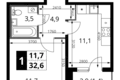 Квартира 1 комната 33 м² Химки, Россия