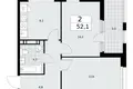 2 room apartment 52 m² Moscow, Russia