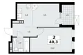 2 room apartment 40 m² Moscow, Russia