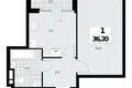 1 room apartment 36 m² Northern Administrative Okrug, Russia