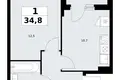 1 room apartment 35 m² Troitsk, Russia