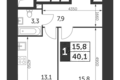 Квартира 1 комната 40 м² район Коньково, Россия