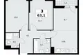 3 room apartment 63 m² poselenie Sosenskoe, Russia