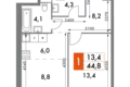 Mieszkanie 2 pokoi 45 m² Konkovo District, Rosja