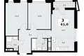 3 room apartment 61 m² poselenie Sosenskoe, Russia