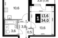 Квартира 1 комната 34 м² район Некрасовка, Россия