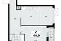 2 room apartment 44 m² Moscow, Russia