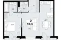 2 room apartment 60 m² Kommunarka, Russia