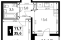 Квартира 1 комната 36 м² Химки, Россия