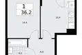 Wohnung 1 zimmer 36 m² Troizk, Russland