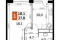 Квартира 1 комната 38 м² Veshki, Россия