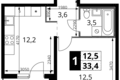 Mieszkanie 1 pokój 33 m² rejon leniński, Rosja