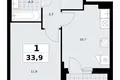 1 room apartment 34 m² Kommunarka, Russia