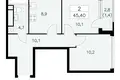 Wohnung 2 zimmer 45 m² Südwestlicher Verwaltungsbezirk, Russland