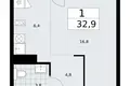 1 room apartment 33 m² Troitsk, Russia