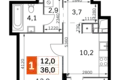 Квартира 1 комната 36 м² Северо-Западный административный округ, Россия