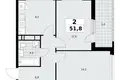 2 room apartment 52 m² Moscow, Russia