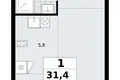 Wohnung 1 zimmer 31 m² Kommunarka, Russland