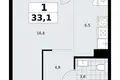 Mieszkanie 1 pokój 33 m² Troick, Rosja