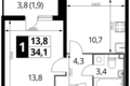 Mieszkanie 1 pokój 34 m² Nekrasovka District, Rosja