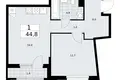 1 room apartment 45 m² Troitsk, Russia