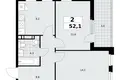 2 room apartment 52 m² Moscow, Russia