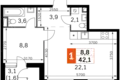 Квартира 1 комната 42 м² Москва, Россия