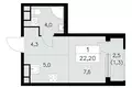 1 room apartment 22 m² South-Western Administrative Okrug, Russia