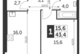 Квартира 1 комната 43 м² район Коньково, Россия