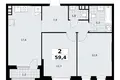 2 room apartment 59 m² South-Western Administrative Okrug, Russia