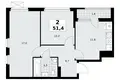 2 room apartment 51 m² poselenie Sosenskoe, Russia