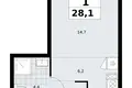 1 room apartment 28 m² Troitsk, Russia