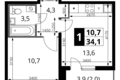 Квартира 1 комната 34 м² Ленинский район, Россия