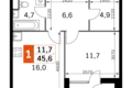 Квартира 1 комната 46 м² Москва, Россия