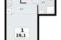 Mieszkanie 1 pokój 28 m² Troick, Rosja