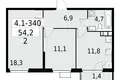Квартира 2 комнаты 54 м² Юго-Западный административный округ, Россия