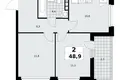 2 room apartment 49 m² Moscow, Russia