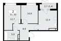 Mieszkanie 2 pokoi 51 m² poselenie Sosenskoe, Rosja