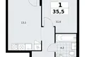 1 room apartment 36 m² Kommunarka, Russia