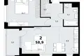 2 room apartment 59 m² Kommunarka, Russia