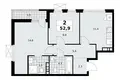 2 room apartment 53 m² Moscow, Russia