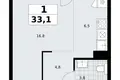 Apartamento 1 habitación 33 m² Troitsk, Rusia