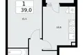 1 room apartment 39 m² Moscow, Russia