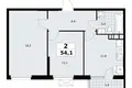 2 room apartment 54 m² South-Western Administrative Okrug, Russia