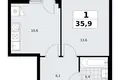 Квартира 1 комната 36 м² район Коммунарка, Россия