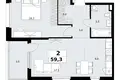 2 room apartment 59 m² Kommunarka, Russia