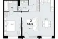 2 room apartment 59 m² Kommunarka, Russia