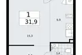 Mieszkanie 1 pokój 32 m² Troick, Rosja