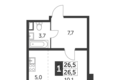 Студия 1 комната 26 м² Москва, Россия